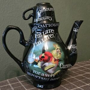 Disney Parks Alice in Wonderland Mad Hatter Rabbit I'm Late Teapot Retired RARE